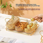 assiettes fruits divisées transparentes rayures horizontales moderne élégant couvercle support métallique doré