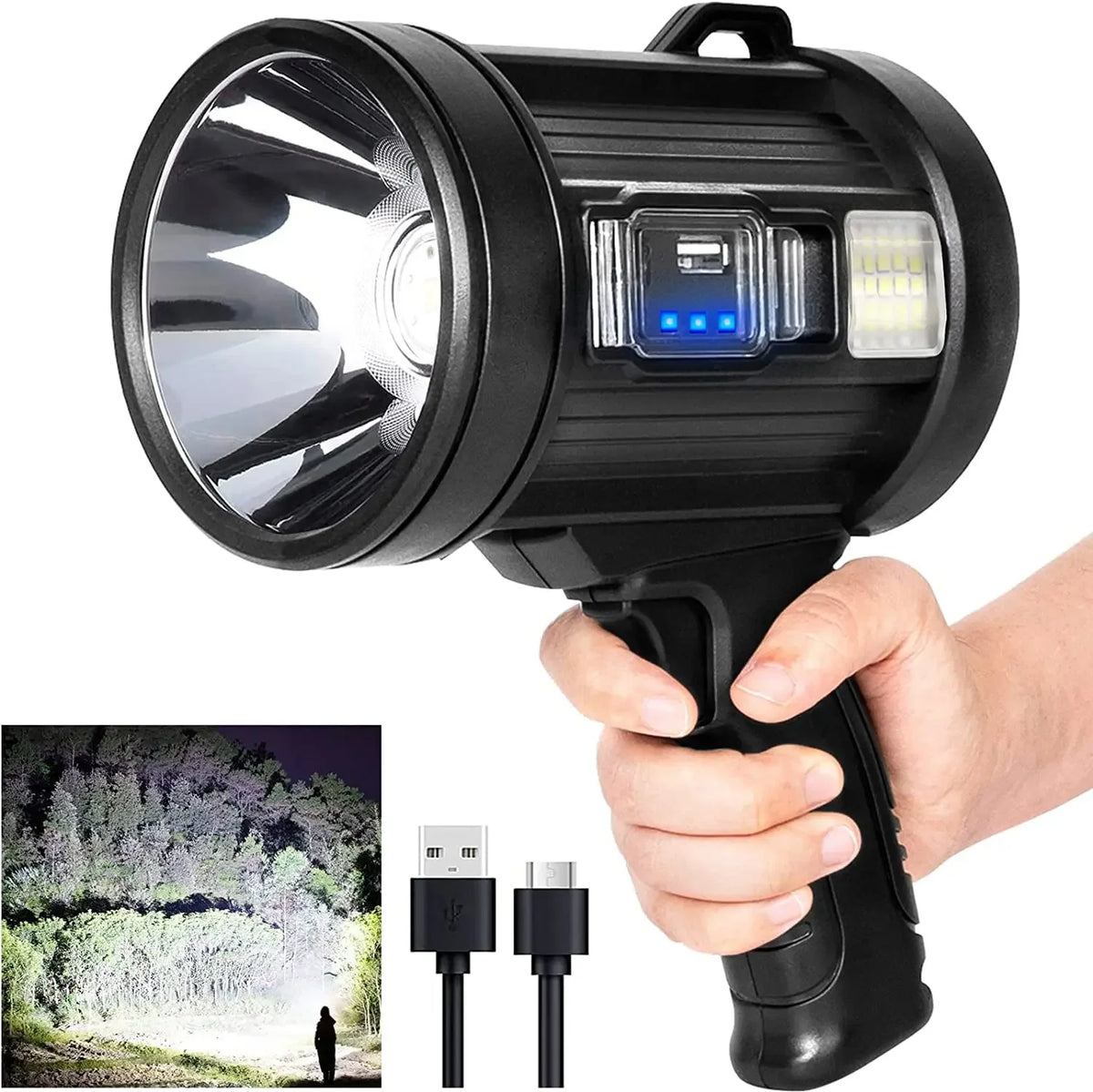 projecteur rechargeable lampes poche puissance lumens panneaux solaires distance éclairage mode commutation auto défense