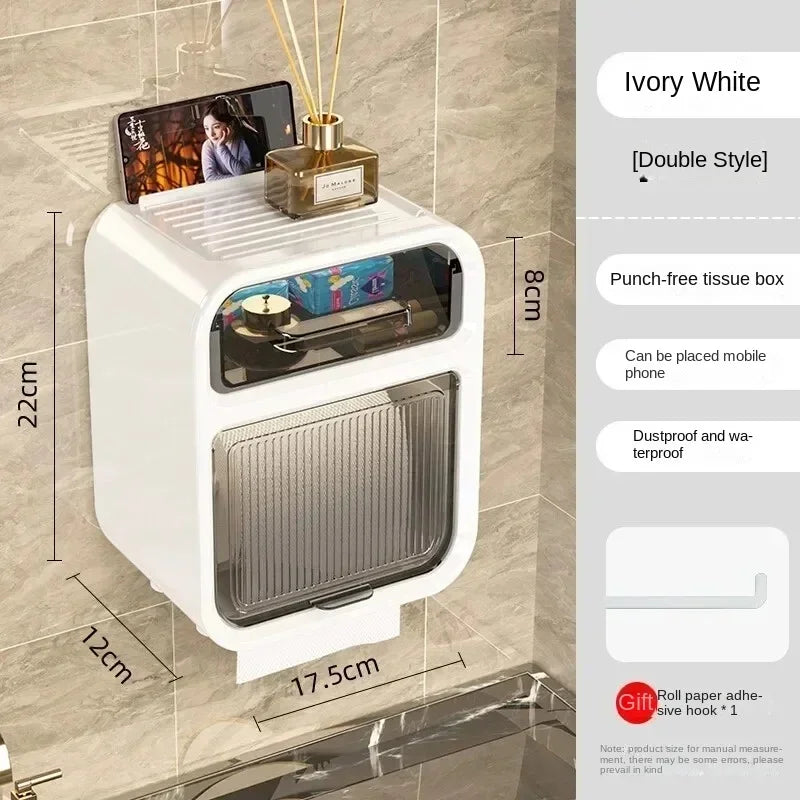 boîte mouchoirs murale transparente moderne adhésive blanche orange papier toilette smartphone diffuseur huiles essentielles