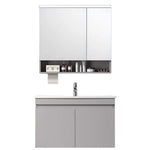 meuble salle bain moderne gris clair étagère distributeur papier toilette accessoires salle bain miroir