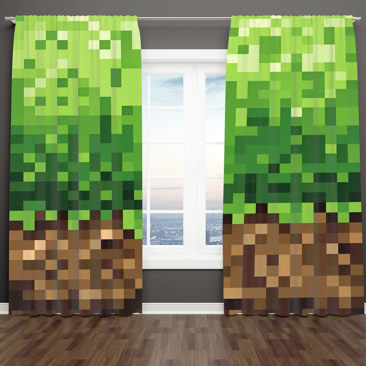 rideau pixelisé moderne vert marron 100 polyester opaque pièces tringle chambre