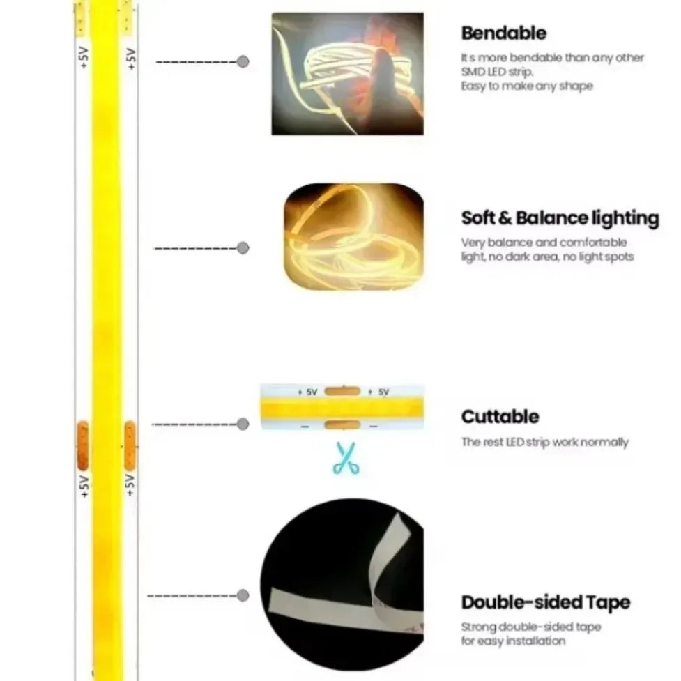 ruban led flexible 320 leds 3000k 4500k 6500k double faced tape décoration diy