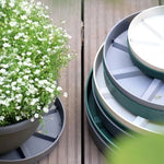 plateau jardinage moderne ventilé vert gris blanc pots fleurs patio