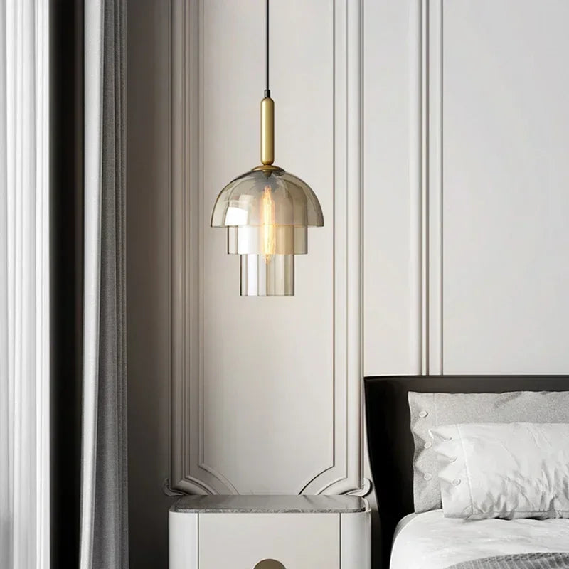 lampe suspendue moderne élégante dorée transparente câble noir ampoule e27 chambre salon