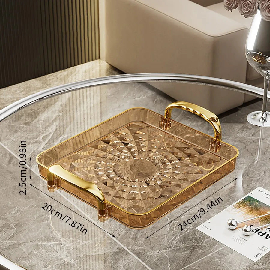 plateau thé transparent diamant 3d moderne poignées dorées élégant assiettes vaisselle service