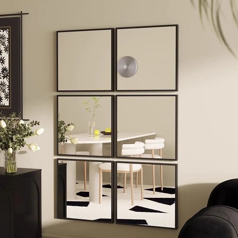 miroir mural moderne minimaliste noir blanc quadrillage rond chambre salon