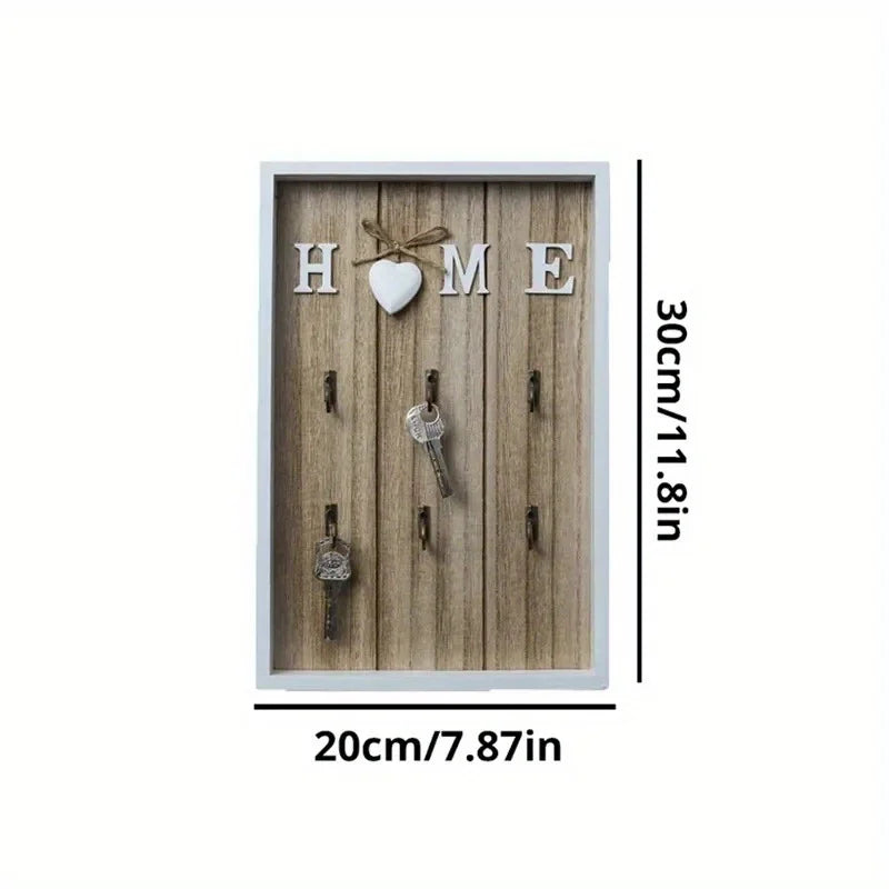 porte clés mural rustique blanc texture bois cœur crochets métalliques vintage