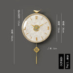 horloge murale moderne or blanc motif marbré cristaux oiseau chinois