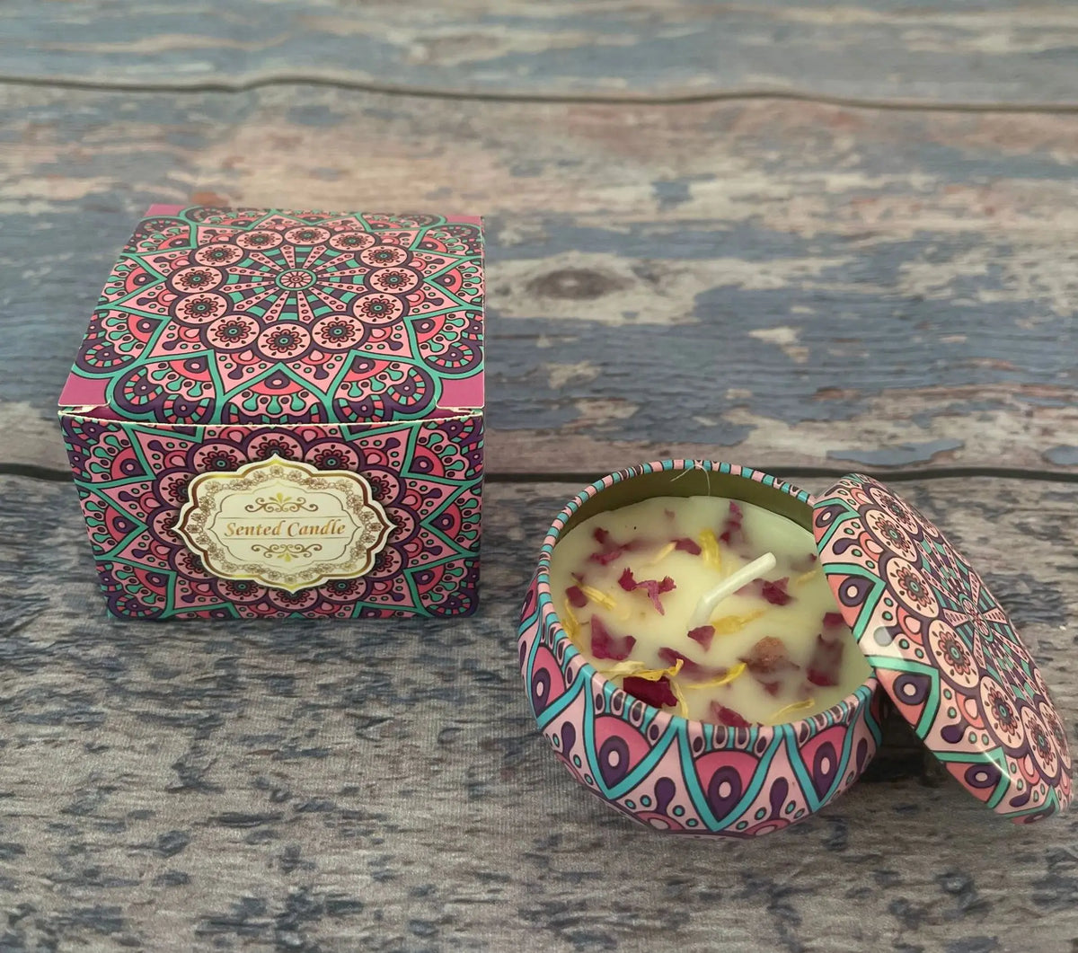 bougies parfumées cire soja parfum mandala boho chic bleu rose noir blanc aromathérapie