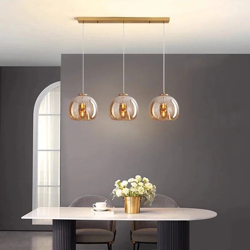 suspension pendentif noir transparent moderne têtes ambrées têtes noires flux lumineux 249 2000 autonome