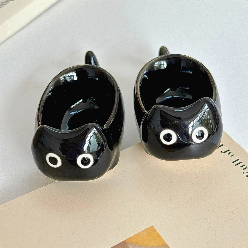 assiette ovale céramique forme chat yeux blancs animalier moderne récipient noir kawaii