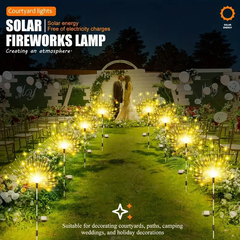 lampe solaire extérieure 200 led multicolore feu d'artifice moderne piquet métallique base lampe