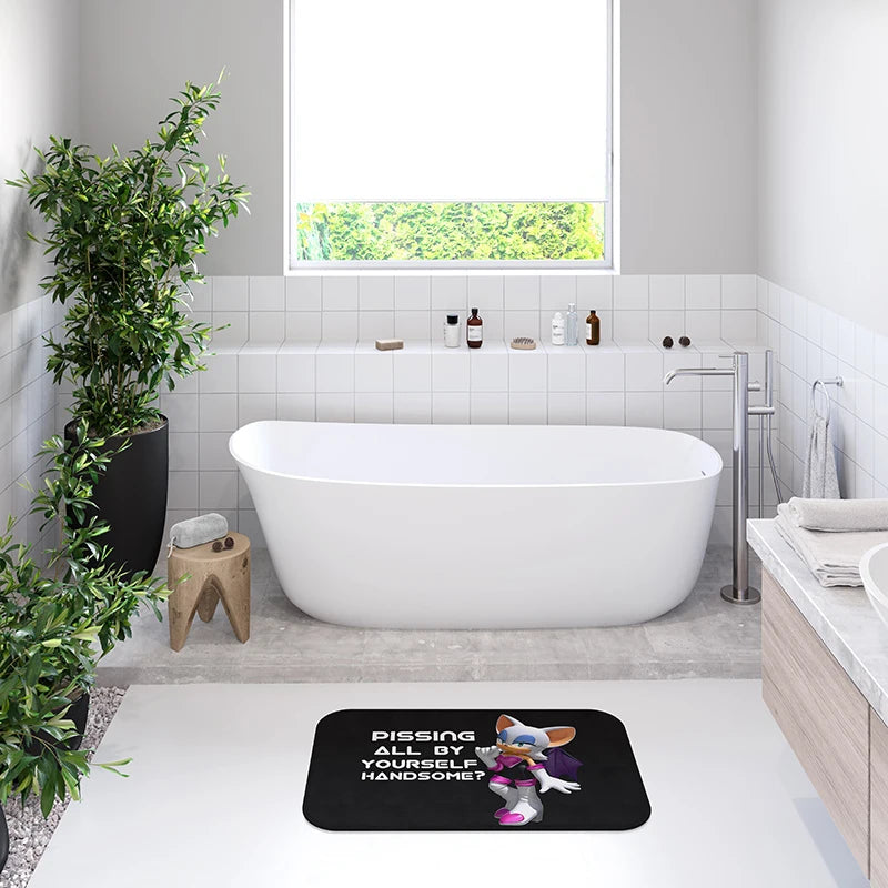 tapis bain moderne noir blanc rose motif personnage humoristique antidérapante absorbant
