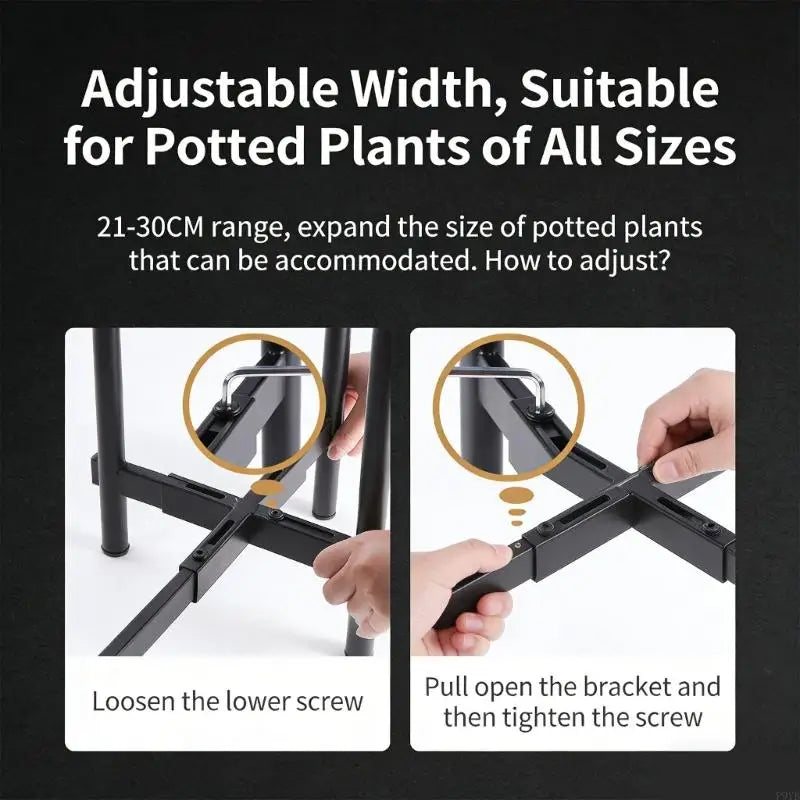 support plante pot noir métal fer réglable moderne vis caoutchouc fourniintérieur extérieur