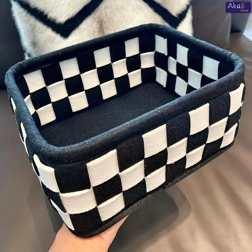 panier rangement carreaux noir blanc moderne rangement papier magazine jouets