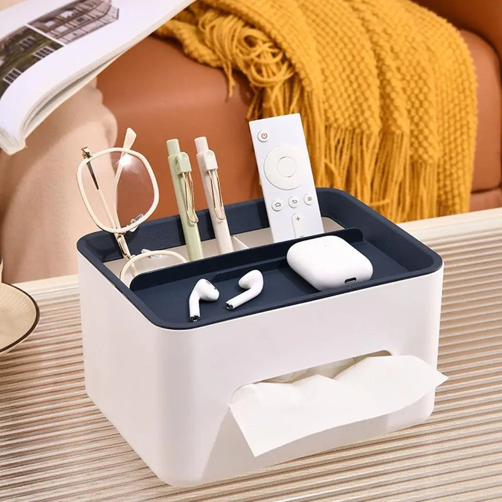boîte rangement multifonctionnelle blanche bleu marine moderne organisateur accessoires lunettes crayons ciseaux écouteurs maquillage