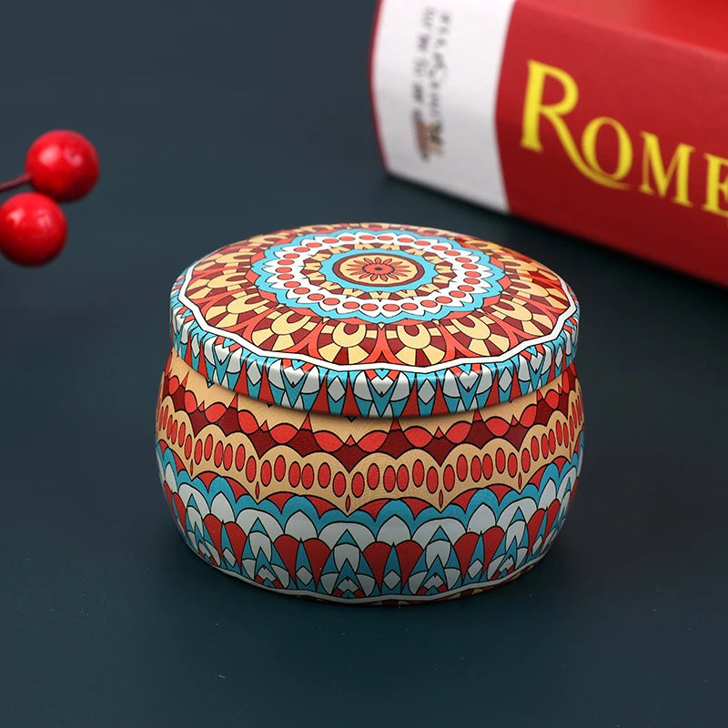 boîte ronde rangement cosmétique décorative motif floral boho chic pot stockage bijoux maquillage