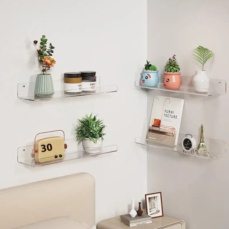 étagères murales transparentes moderne clips plante bouteilles vases cadres bougies condiments
