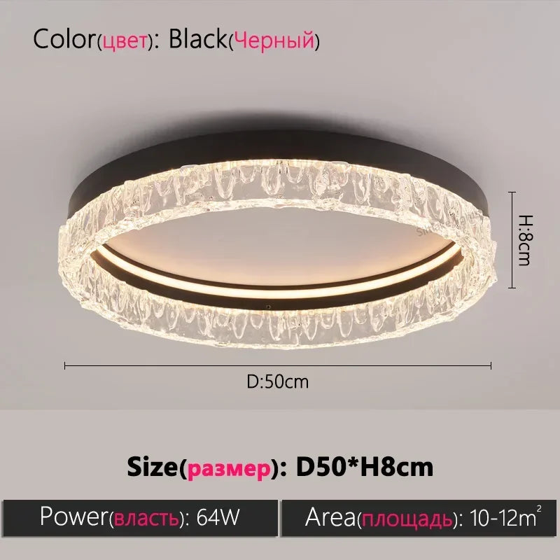 plafonnier led moderne orné cristaux blanc noir circulaire élégant surface interrupteur bouton lumière neutre