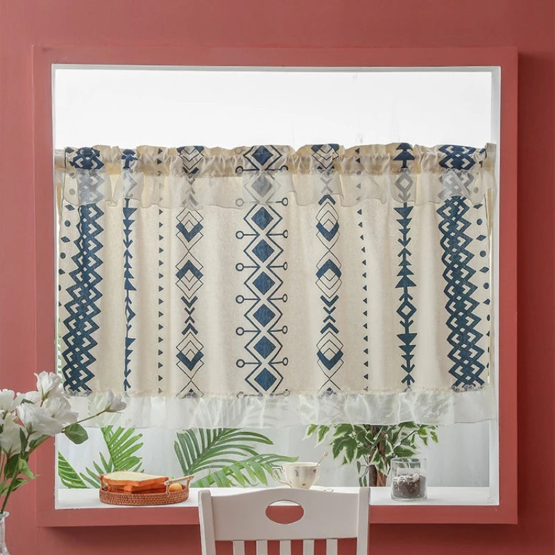 rideau cuisine vert clair carreaux franges rustique polyester 150x60cm 100cm 76x60cm
