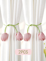 rubans fixation rideaux fleurs tulipes moderne vert clair rose pâle bleu violet décoratif