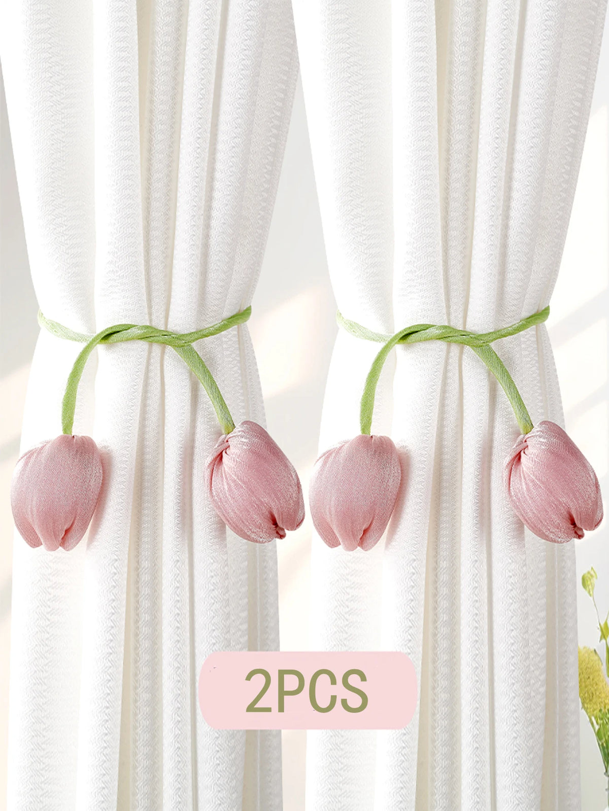 rubans fixation rideaux fleurs tulipes moderne vert clair rose pâle bleu violet décoratif