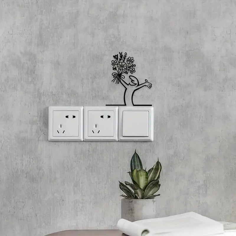 autocollant mural minimaliste personnage vin verre fleur lampe bière noir adhésif chambre simple original