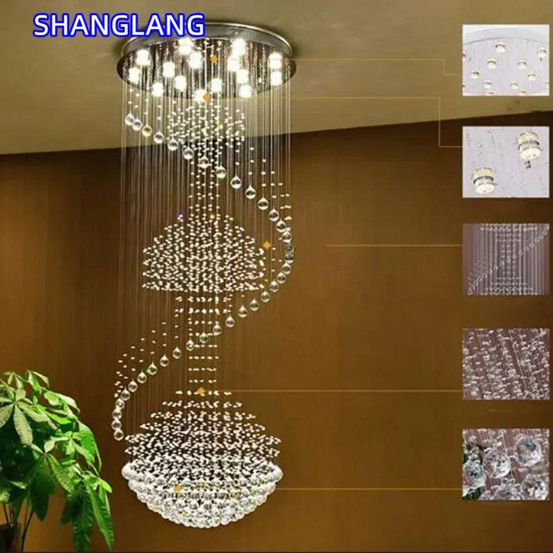 suspension lumineuse moderne cristal transparentes structure métallique grande taille facile certifiée flux lumineux élevé