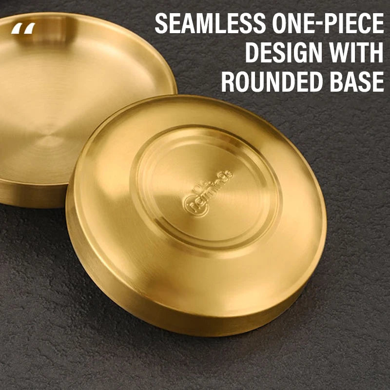 assiettes rondes inox lisses modernes argent doré sauces snacks transparentes maison restaurant