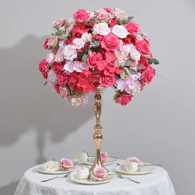 décoration mariage bouquet fleurs artificielles roses hortensias classique intérieur 60cm blanc violet