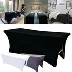 housse table pliante tissu gris noir blanc moderne clips latéraux ajustable couverture fonctionnelle