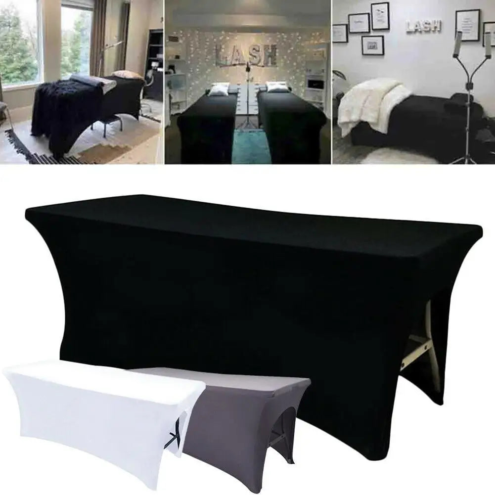 housse table pliante tissu gris noir blanc moderne clips latéraux ajustable couverture fonctionnelle