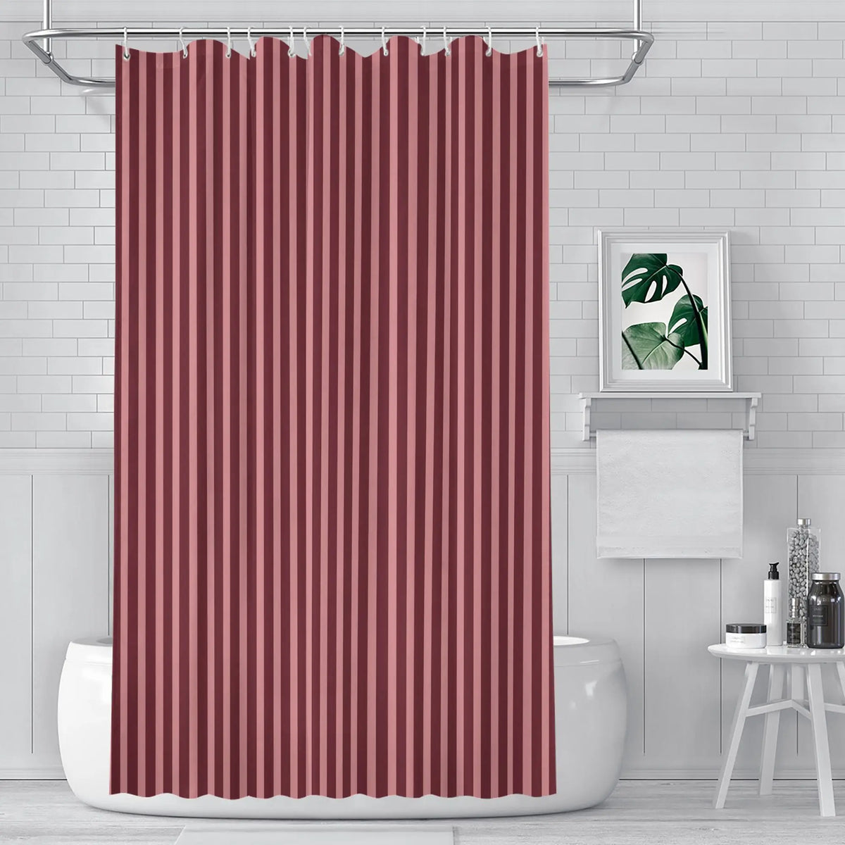 rideau douche moderne rayures verticales rouge bordeaux opacité 71x71 pouces anneaux métalliques