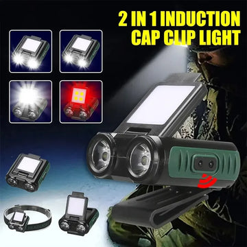 lampe frontale led rechargeable clip headband deux modes lumiere blanche rouge camping pêche