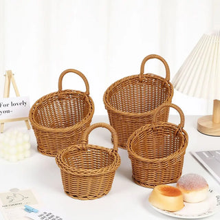Panier de rangement en imitation rotin pour cuisine et salon - Décoration maison avec poignée