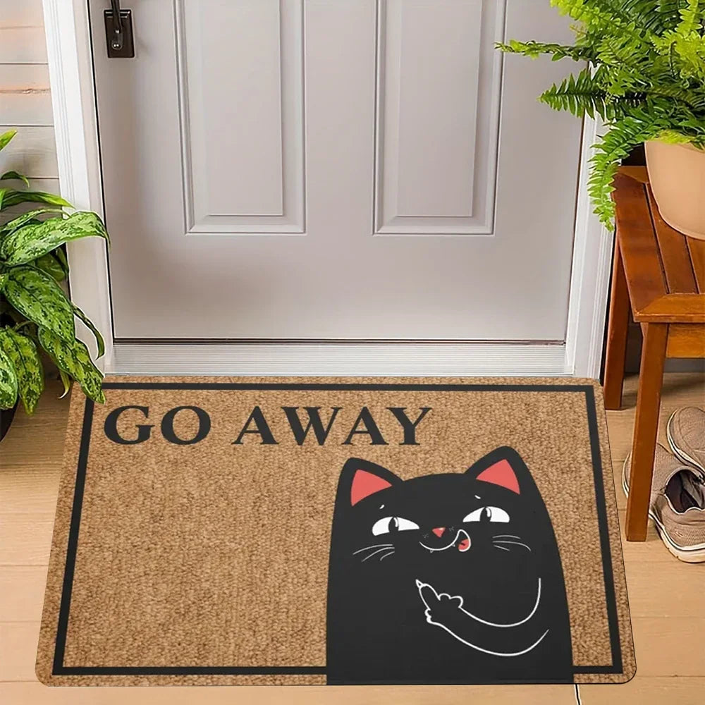 tapis d'entrée moderne chat go away antidérapant marron noir blanc humoristique 40x60cm