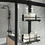 étagère salle bain moderne adhésive noire imperméable distributeurs savon gel crème double single layer