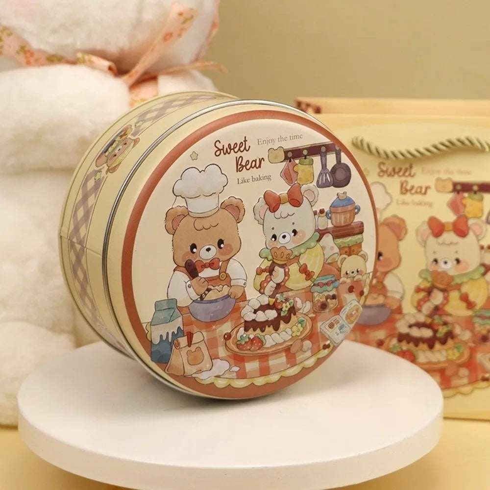 boîtes rondes métal dessin animé personnages mignons fruits animaux fleurs biscuits rose vert bleuclair