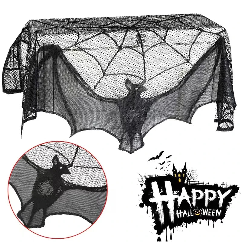 rideau halloween toile d'araignée chauve souris noir polyester fenetre cuisine decoration horreur