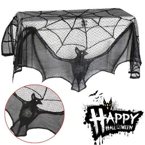 rideau halloween toile d'araignée chauve souris noir polyester fenetre cuisine decoration horreur