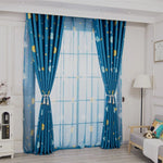 rideau planètes bleu étoiles moderne opacité ruban fixation chambre enfant bleu jaune blanc