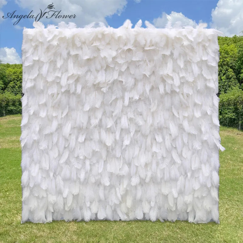 rideau plumes blanc élégant décoration extérieure événements anniversaires fêtes mariage