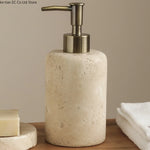ensemble salle bain pierre naturelle moderne distributeur savon porte brosse dents plateau carré minimaliste