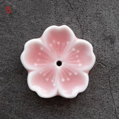 support bâtonnets encens fleurs stylisées artisanal rose bleu vert jaune blanc
