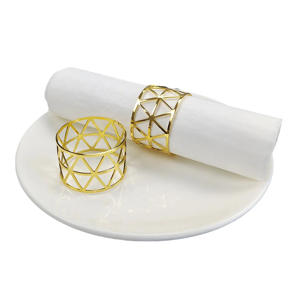 anneaux serviettes or blanc motif géométrique moderne élégants set mariage anniversaire six pièces
