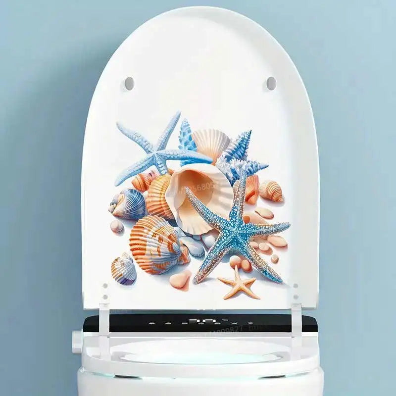 autocollant mural decoratif coquillages etetoilesmer bleuorange beige blanc adhésif salon refrigérateur