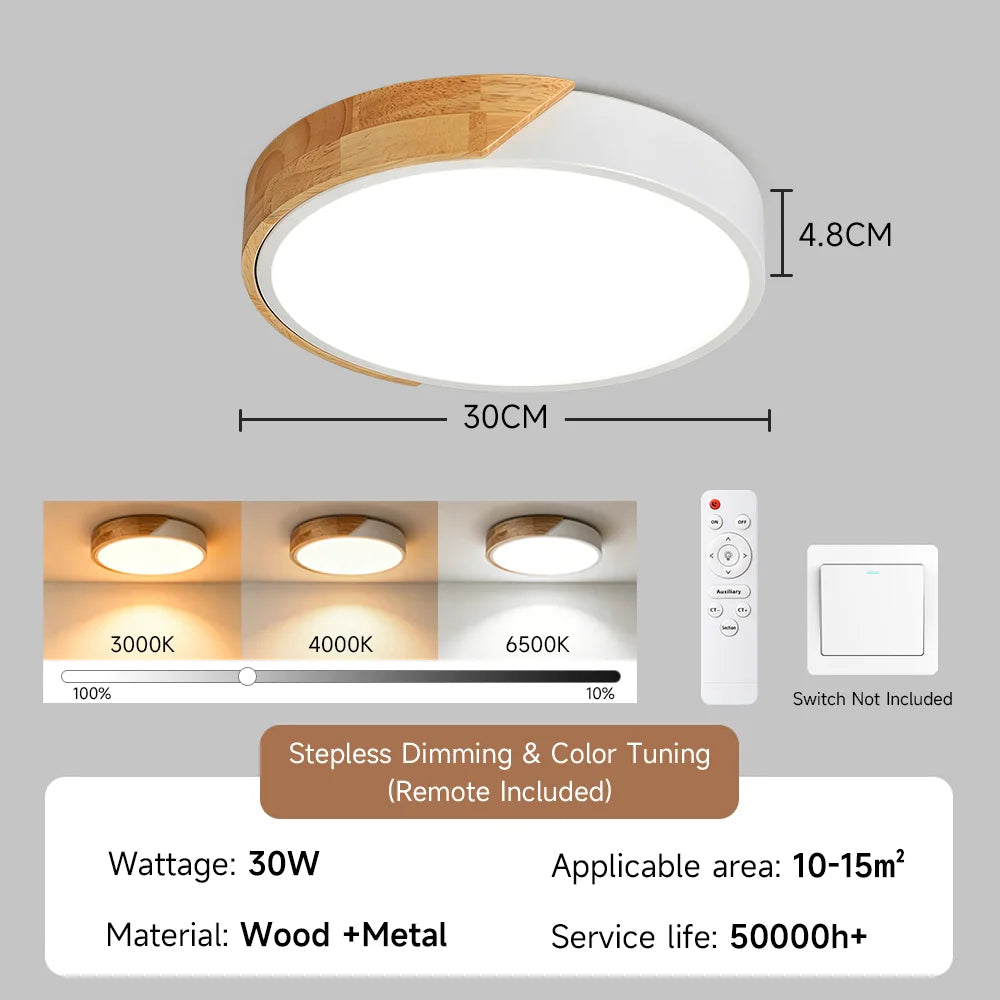 Lampe LED bois moderne télécommande éclairage variable surface opaque minimaliste