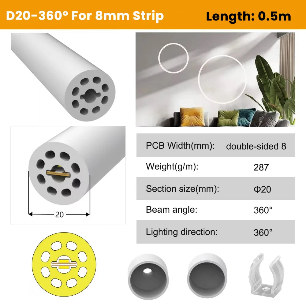 manchon silicone flexible diffuseur ruban led smd cob blanc moderne étanche éclairage intérieur