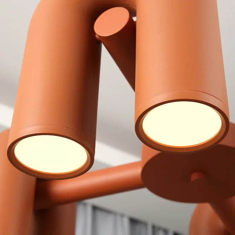 Suspension lumineuse moderne tubulaire contemporaine gris noir rouge ampoules intégrées
