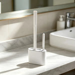 brosse wc adhésive support double adhésif poils doux moderne salle bain blanc